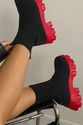 New Fashion Spring Outfit Knit Platform Sock Ankle Boots