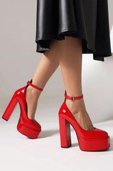 New Fashion Spring Outfit Ankle Strap Platform Chunky Heel Pumps
