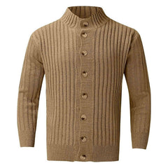 Refine High neck button Up Long Sleeve Men Chunky Rib Knit Cardigan
