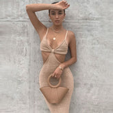 Sexy Knotted Cut Out Spaghetti Strap Maxi Mermaid Knit Dress