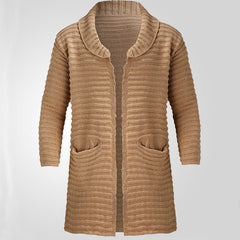 Smart Shawl Collar Pocket Trim Long Sleeve Men Chunky Rib Knit Long Cardigan