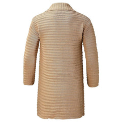 Smart Shawl Collar Pocket Trim Long Sleeve Men Chunky Rib Knit Long Cardigan
