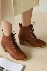 New Fashion Spring Outfit Pointed Toe Lace Up Cutout Ankle Boots