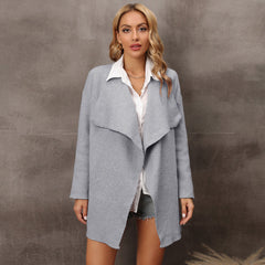 Trendy Draped Collar Long Sleeve Open Front Knit Cardigan