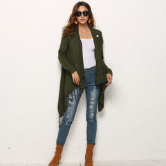 Trendy Tassel Trim Draped Collar Long Sleeve Knit Cardigan