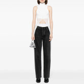 Unconventional High Neck Front Split Semi Sheer Ribbed Knit Maxi Tunic Tank