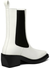 White Classic Square Toe Slip-On Chelsea Ankle Boots