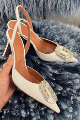 New Fashion Spring Outfit Oval Rhinestone Pointed Toe Heels