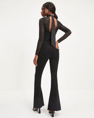 Annabella Crochet Lace Mock Neck Bodysuit - Black