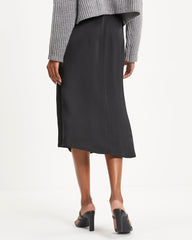 Everly Mine Matte Satin Side Slit Midi Skirt - Black