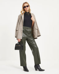 Explore The World Faux Leather Cargo Pants - Dark Olive