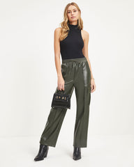 Explore The World Faux Leather Cargo Pants - Dark Olive