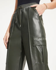 Explore The World Faux Leather Cargo Pants - Dark Olive