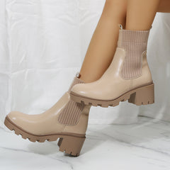 Chunky Heel Chelsea Ankle Boots Elastic Lug Sole Platform Booties
