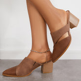 Cut Out Block Chunky Heel Loafers Slip on Mule Shoes