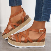 Criss Cross Espadrilles Platform Wedges Ankle Strap Sandals