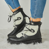 Faux Shearling Stiching Lace Up Snow Boots