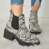 Casual Snakeskin Platform Slip On Boots