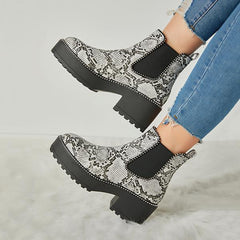 Casual Snakeskin Platform Slip On Boots
