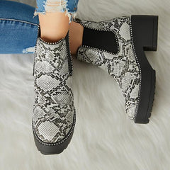 Casual Snakeskin Platform Slip On Boots