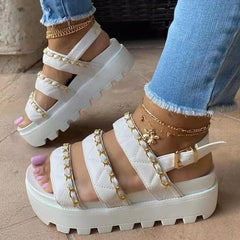Comfotable Pu Chain Adjusting Buckle Thick Bottom Sandals