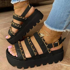 Comfotable Pu Chain Adjusting Buckle Thick Bottom Sandals