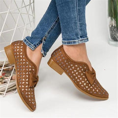 Elegant Bowknot Hollow Out Chunky Heel Loafers