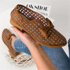Elegant Bowknot Hollow Out Chunky Heel Loafers