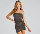 After Hours Glitter Knit Ruched Dress