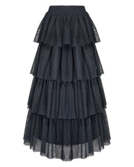 Alessia Tiered Tulle Midi Skirt - Black