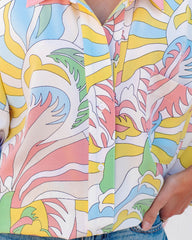 Always Sunny Printed Button Down Blouse - Lemon Multi