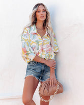 Always Sunny Printed Button Down Blouse - Lemon Multi