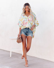 Always Sunny Printed Button Down Blouse - Lemon Multi