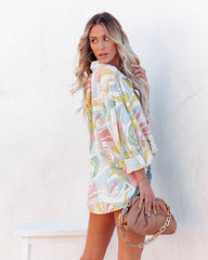 Always Sunny Printed Button Down Blouse - Lemon Multi