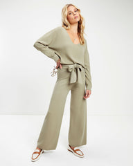 Analia Knit V-Neck Pullover Sweater - Sage