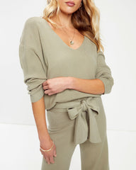 Analia Knit V-Neck Pullover Sweater - Sage