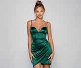 Araceli Plunge Neck Satin Formal Dress