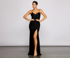 Aria Sleeveless Ruched High-Slit Dress