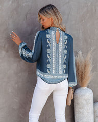 Aven Printed Mock Neck Blouse