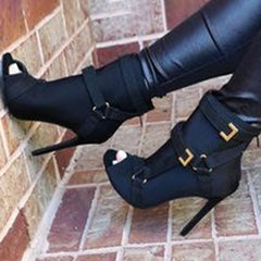 Back Zip Peep Toe Stiletto Heel Ankle Boots