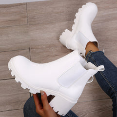Faux Leather Chelsea Chunky Heel Ankle Boots Lug Sole Booties