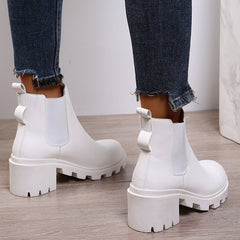 Faux Leather Chelsea Chunky Heel Ankle Boots Lug Sole Booties