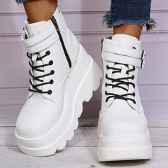 Goth Chunky Platform Heel Ankle Boots Punk Zipper Booties