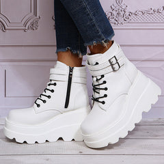 Goth Chunky Platform Heel Ankle Boots Punk Zipper Booties