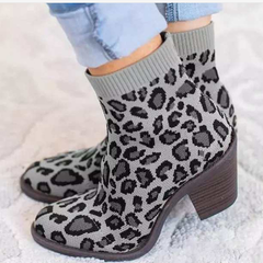Knitted Chunky Block Heel Sock Booties Stretch Ankle Boots
