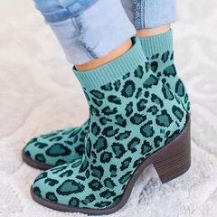Knitted Chunky Block Heel Sock Booties Stretch Ankle Boots