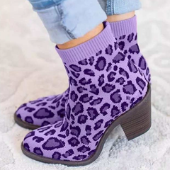 Knitted Chunky Block Heel Sock Booties Stretch Ankle Boots