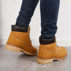 Classic Lace Up Ankle Work Boots Block Heel Hiking Booties