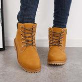 Classic Lace Up Ankle Work Boots Block Heel Hiking Booties