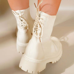 Chunky Heel Knit Sock Ankle Boots Platform Sole Booties